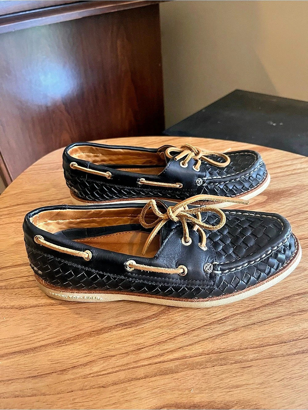 Sperry Authentic Original 2-Eye Leather Boat Shoes Black US 9.5 W